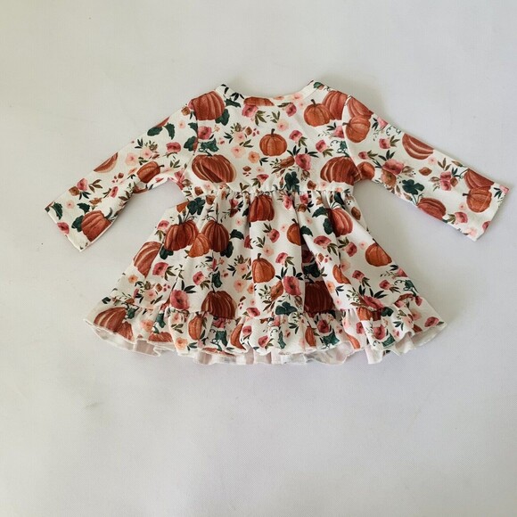 Shein Pumpkin Dress Baby Girl 3-6 Months White Orange Long Sleeve Ruffle Holiday - Picture 2 of 9